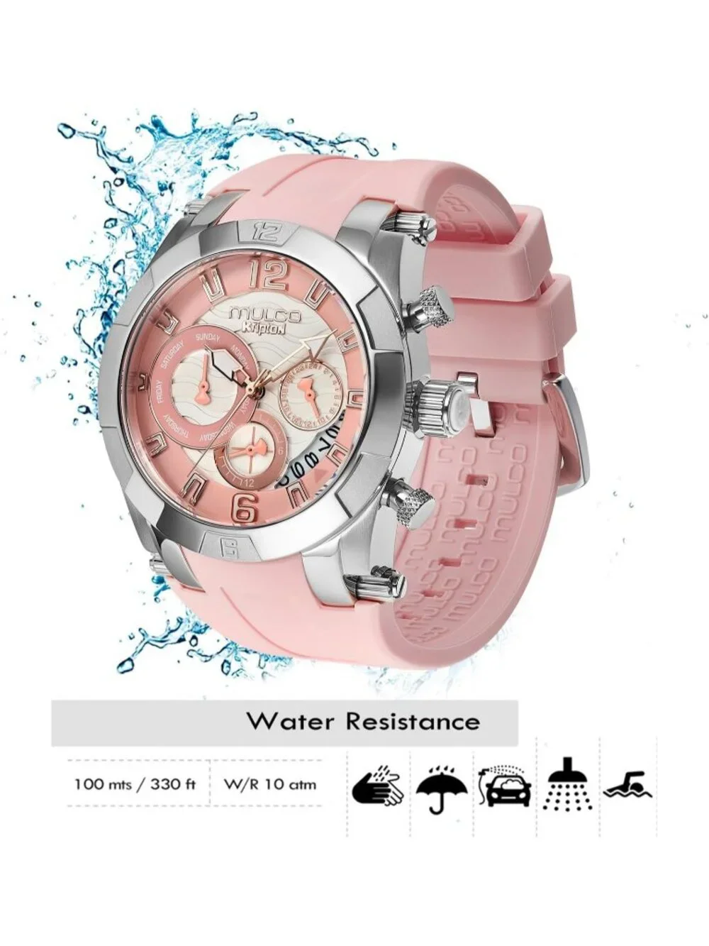 Women's Pink Rose Gold Large Face Waterproof Stainless Steel Quartz Watches
